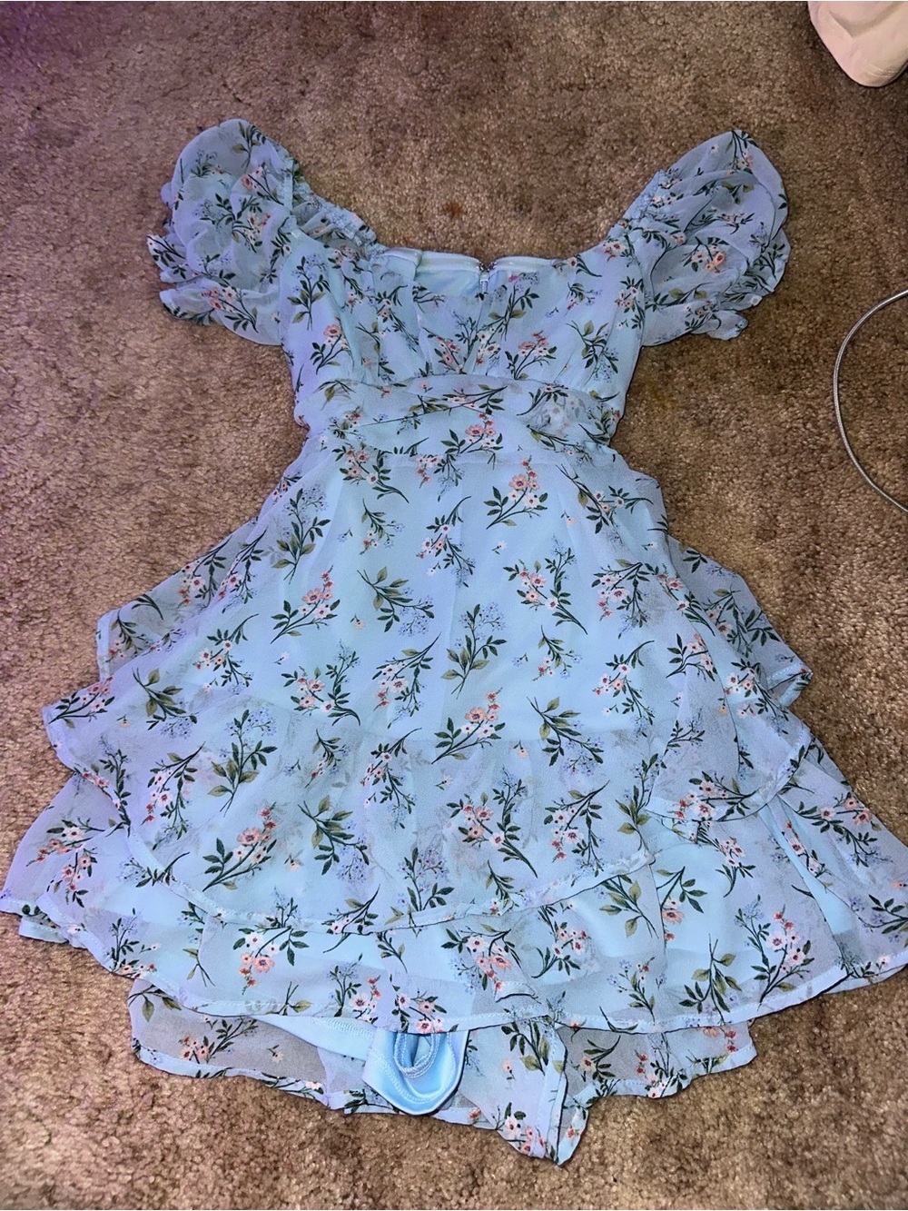 Blue Floral Puff-Sleeve Kids romper